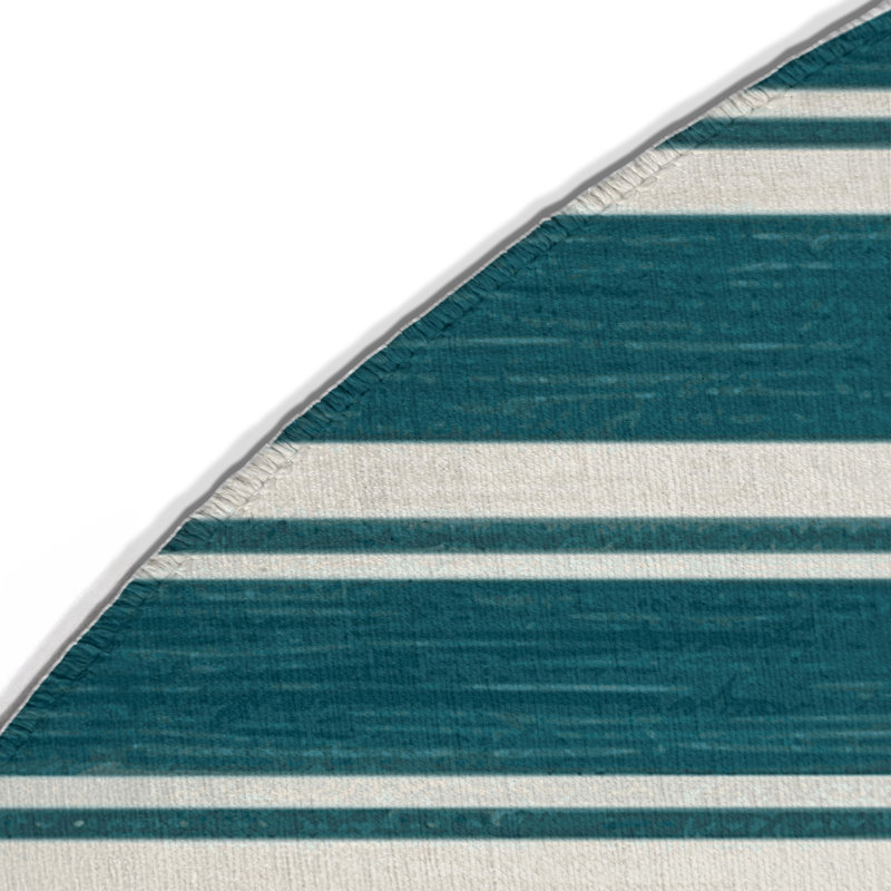 Tapis intérieur / extérieur bleu HorizontalStripes, Rond 5 pi