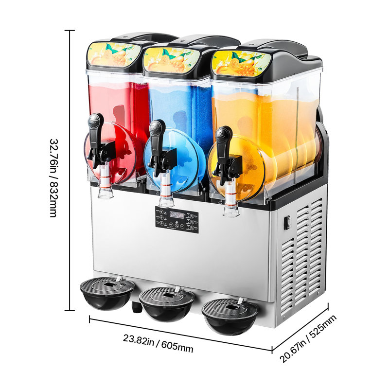 Commercial Slushy Machine with 3 x 15L Tanks - Stainless Steel Frozen Drink Dispenser for Margaritas, Smoothies & Iced Coffee