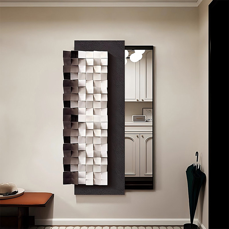 16.14"Minimalist black full-length mirror with sliding mechanism, 40.16" x 16.14"