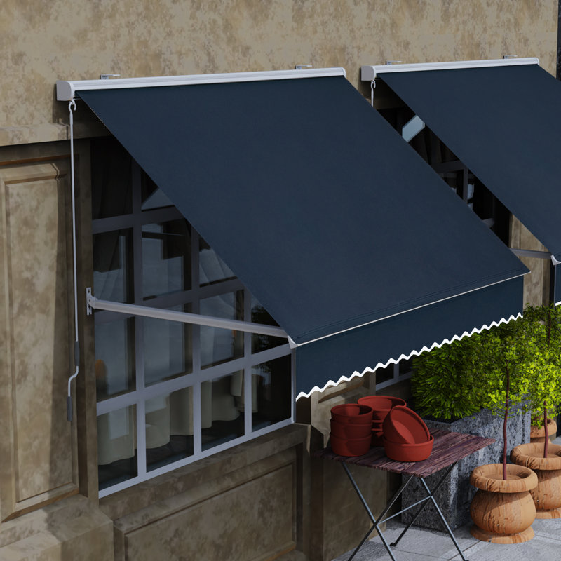 Auvents de fenêtre de patio Roselette avec cadre en aluminium, auvent rétractable pour parasol, Bleu
