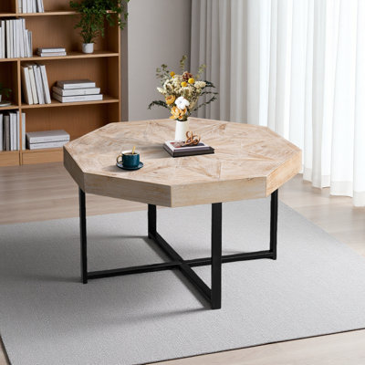 Table basse en bois à motif de patchwork rétro