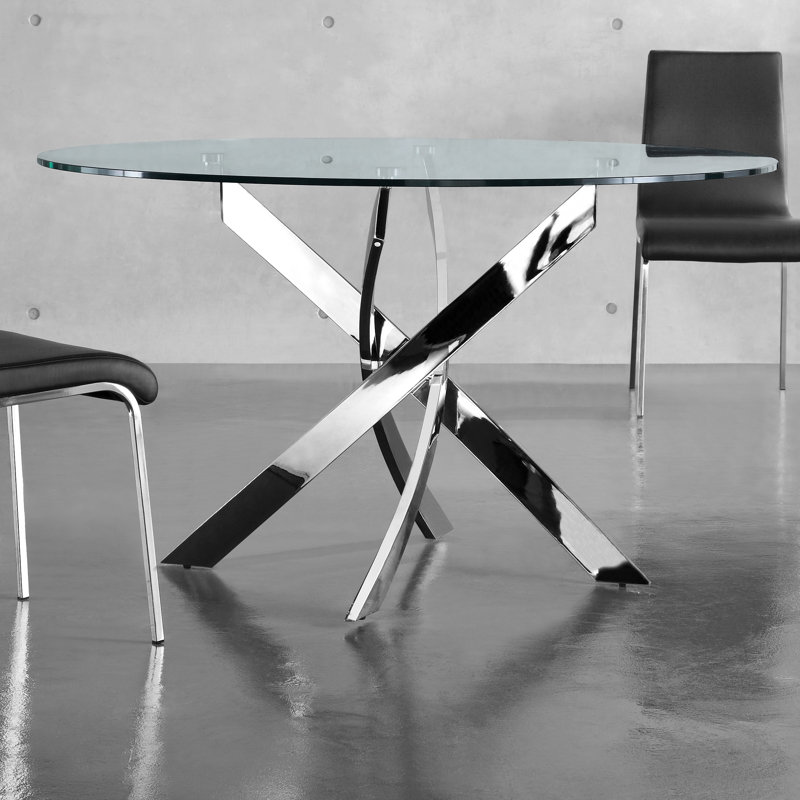 Round Glass Top Metal Base Dining Table