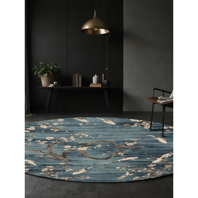 Machine Washable Gray Area Rug, Round 3'