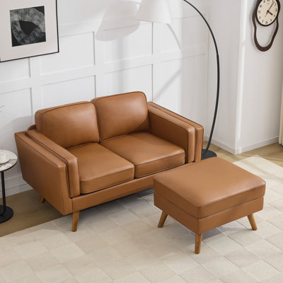Ensemble de canapé de salon de style Mid-Century 2 pièces, comprenant repose-pieds et causeuse, pieds fuselés en bois