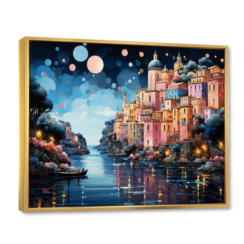 Colourful Italy Capri Dreams - Italy Wall Art Living Room, 34" H x 44" W, Cadre flottant doré