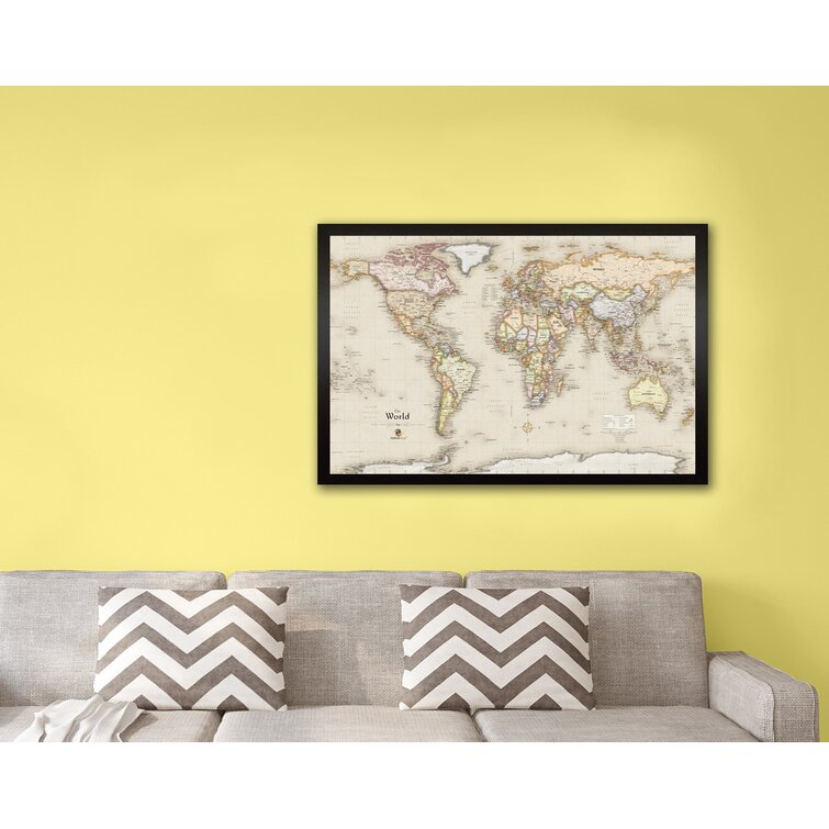 Beige Home Magnetics W x H Dry Erase And Laminated World Map