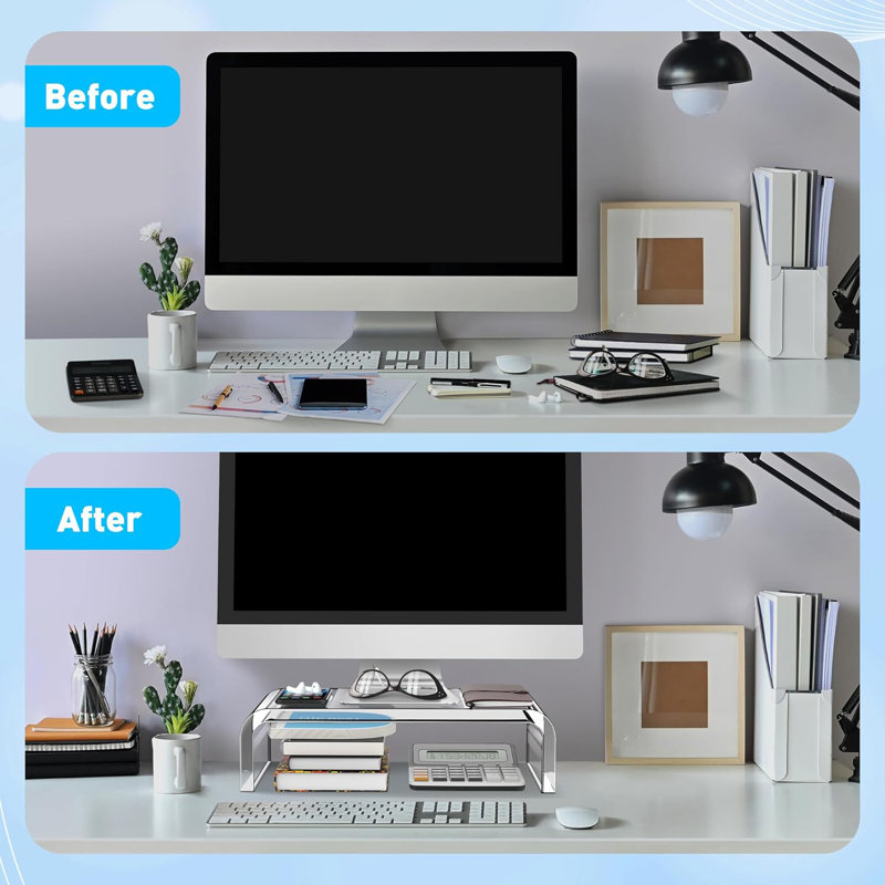 Support pour écran en acrylique - Support transparent pour écran d'ordinateur et support pour bureau d'ordinateur