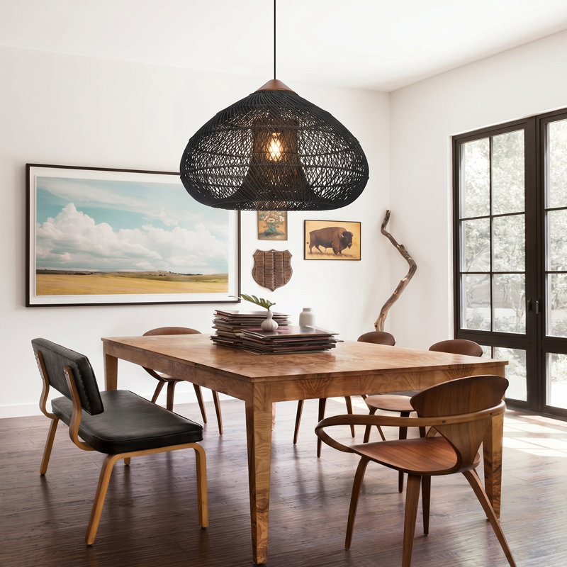 Luminaire suspendu en rotin noir tissé à la main pour le salon de l'îlot de cuisine