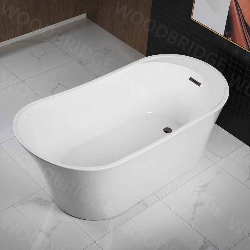 67" x 32" Freestanding Soaking Acrylic Bathtub, White/Matte Black
