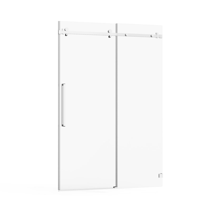 48-Inch Wide X 72-Inch Tall Frameless Shower Door, Smooth And Quiet Sliding Glass Door, 1/4-Inch (6 Mm) Thick Tempered Clear Glass, Chrome-Plated