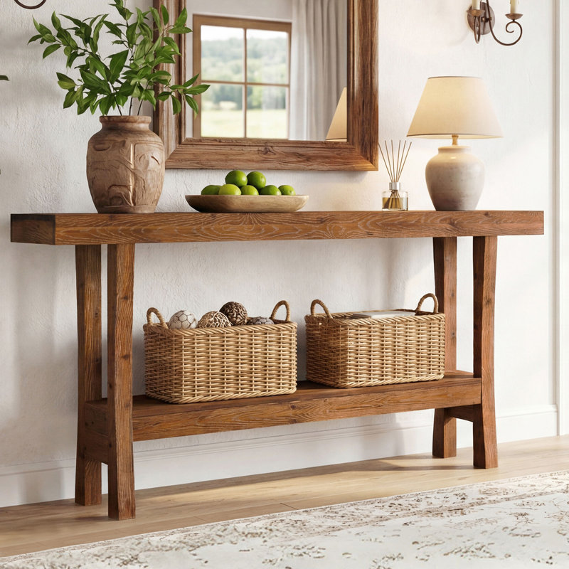 63" Farmhouse Solid Wood Console Table For Entryway