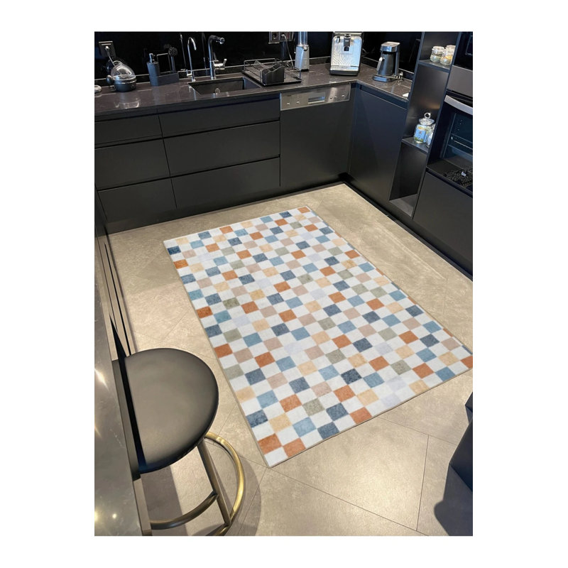 Square Colorful Geometric Decorative Washable Carpet, Round 4'