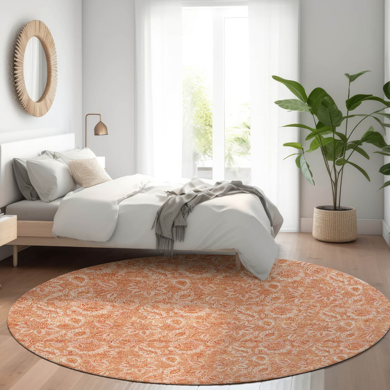 Washable Floral Indoor / Outdoor Rug, Round 8'