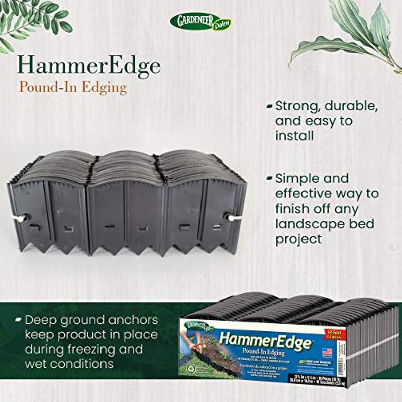 Bordure de jardin HammerEdge, 18 pi, noir, bordure de jardin sans creusage, par Dalen Products