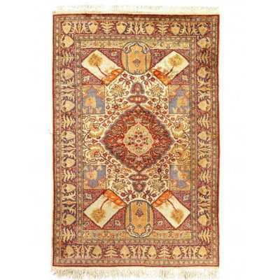 Oriental Handmade Rectangle 4' x 6'3" Wool/Cotton Area Rug in Blue/Red/Beige