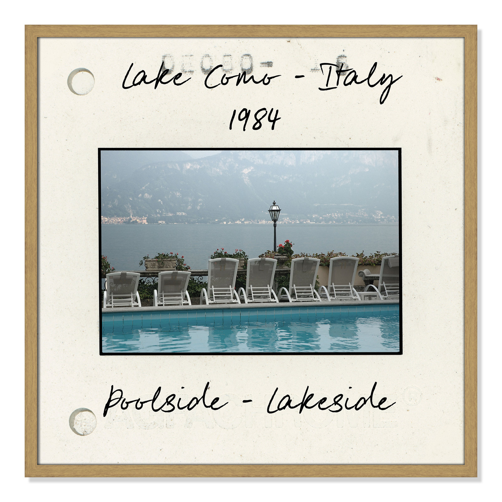 Travel Slide Collection "Lake Como, Italy" Print, Natural Single Picture Framed Paper, 27.5" H x 27.5" W x 0.75" D
