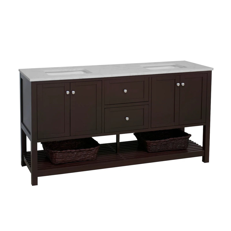Ensemble de meuble-lavabo double 72 po Binne, Chocolat, Carrara d'ingénierie