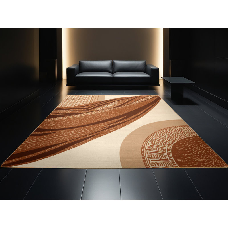 Tapis brun à motif de blocs d'inspiration mondiale lavable à la machine Buckland, 2 pi x 3 pi