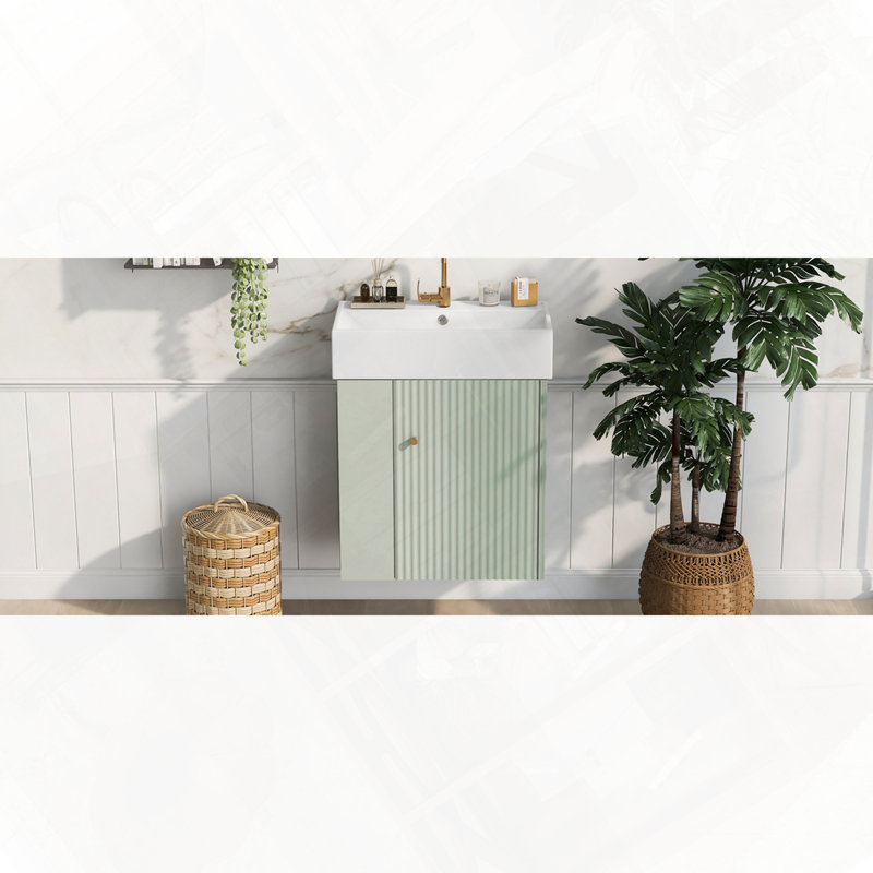 Meuble-lavabo moderne flottant avec rangement en céramique pour les petites salles de bain, Vert