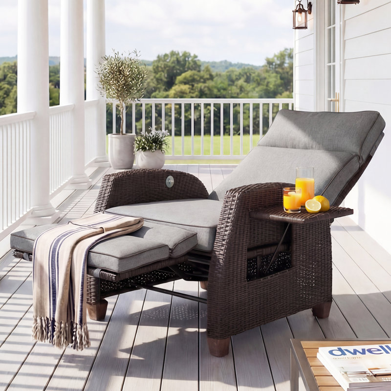 Fauteuil de patio inclinable avec coussins Moore, Gris, Marron foncé