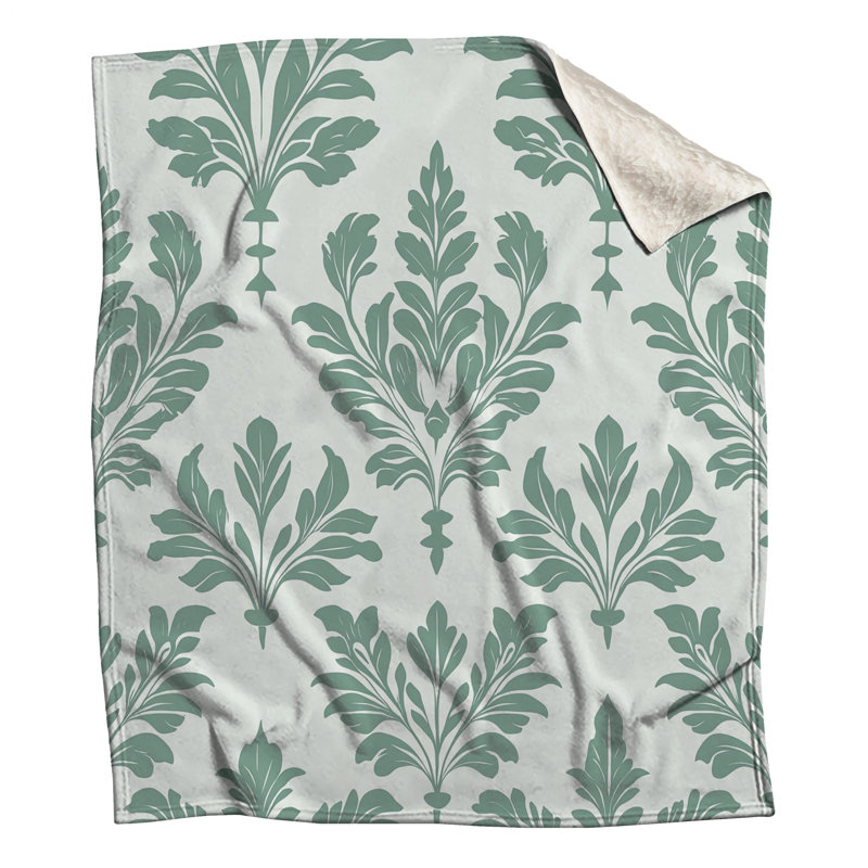 Green Leafy Damask Blankets, 50in W x 60in H