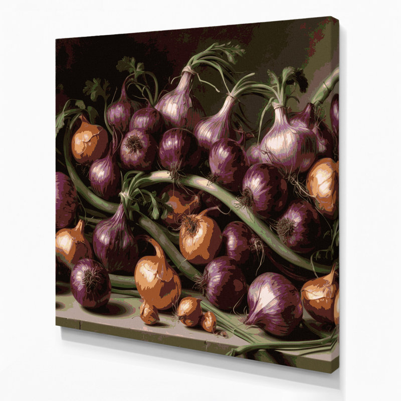 Art mural sur toile végétal échalote noire, H 32 po x l 32 po