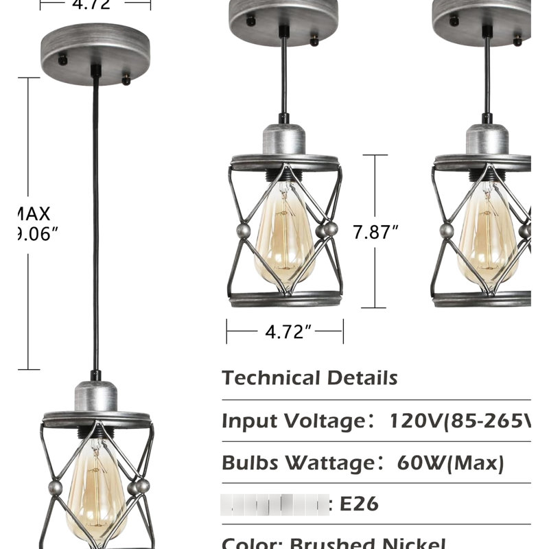 Luminaire suspendu industriel industriel gris argenté réglable pour les espaces intérieurs dans la chambre à coucher, le sous-sol, le vestibule - éclairage rétro avec îlot de cuisine en hauteur, salle à manger, source de couloir à DEL