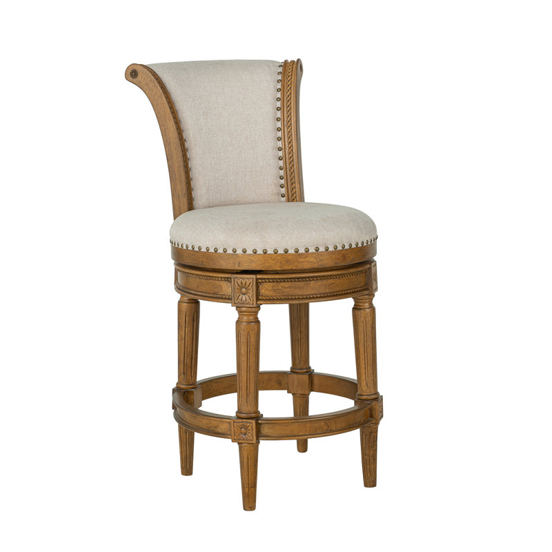  Tabouret de comptoir pivotant 26 po en chêne vieilli avec tissu sable Runyan, 1, 40