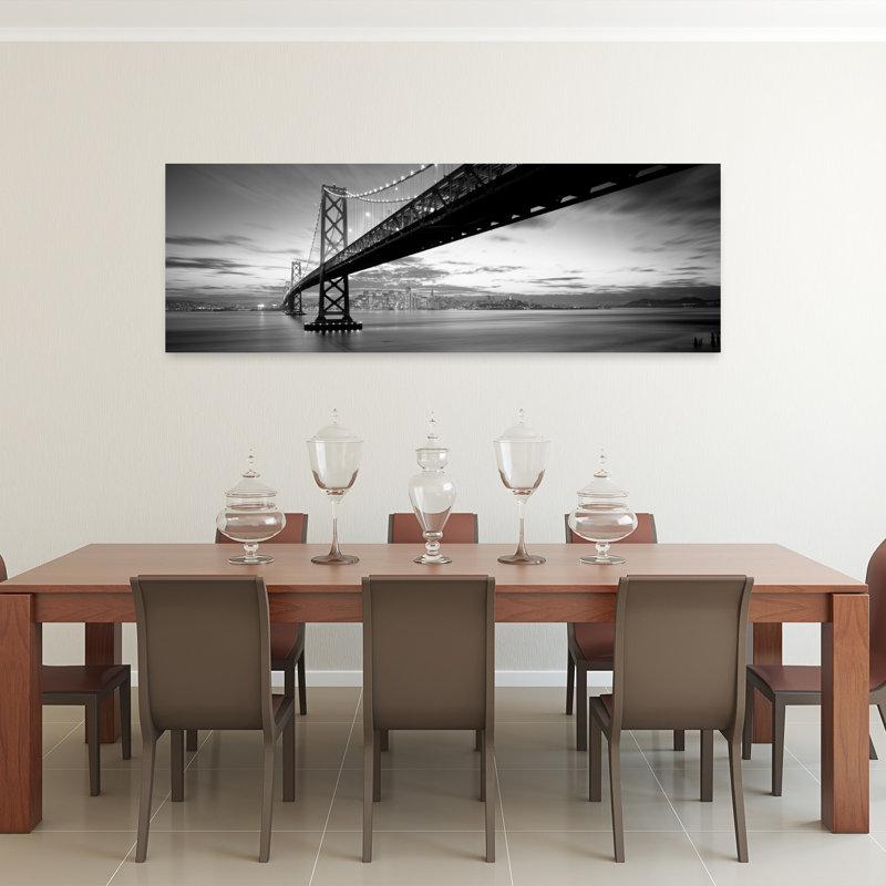 Art mural abstrait au crépuscule, Bay Bridge, San Francisco, Californie, États-Unis, H 20 po x l 60 po