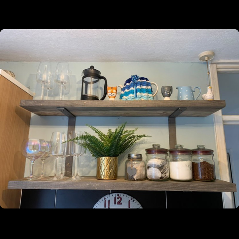Wall Gemmenne 2 Pieces Solid Rustic Wood Shelf with Brackets, 22" H x 100" W x 3.5" D