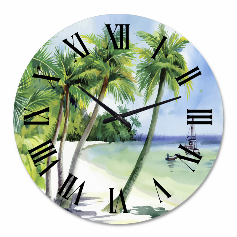 Summer Beach With Palm Trees - Horloge murale nautique et côtière, Surdimensionné