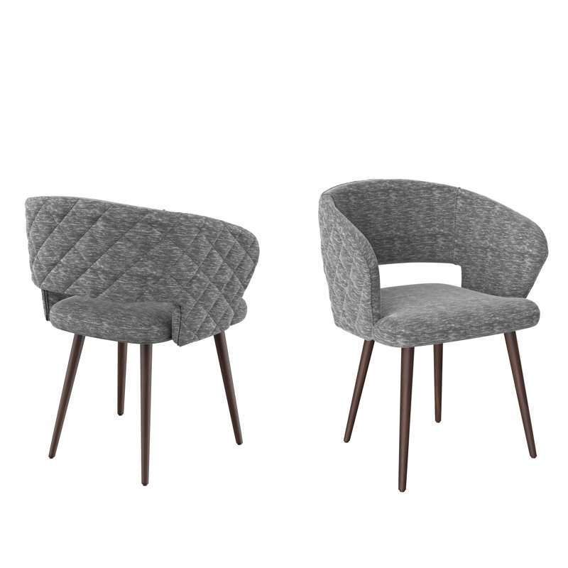 Ginnie 19.09'' H Tufted Fabric Upholstered Side Chair, Gray, Brown