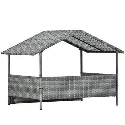 Pet Bed, Patio Furniture With Canopy, Metal Tube Structure, High - Quality Pe , Comfortable 2 Inch Cushion, Elevated To Avoid Dirt, Suitable For And Poolside Dog Bed Seasonal Furniture, Square Fluffy