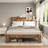 King Size Platform Bed Frame, Brown-toned Wood Metal Build With LED Headboard USB Charging Under-Bed Storage For Bedroom