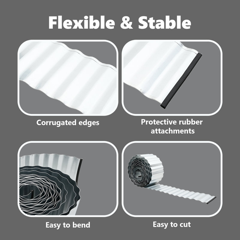 Vidaxl Lawn Edging Grey Steel, 15cm H x 1000cm W x 0.05cm D