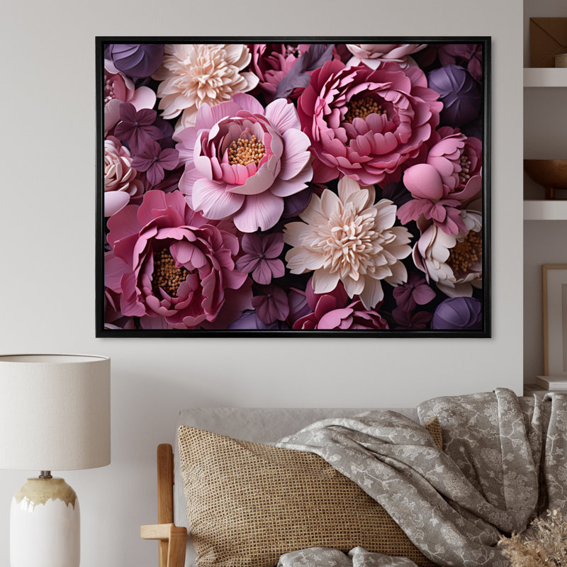 " Purple Peonies Bouquet ", Black Floater Framed, 30" H x 40" W x 1.5" D