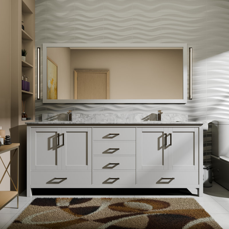 Ensemble de meuble-lavabo double 72 po Jacques, Blanc, Marbre de Carrare blanc