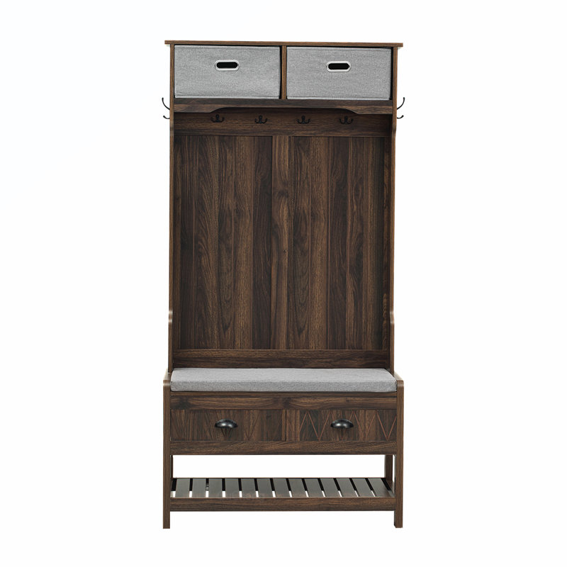 Versatile Hall Tree with Multiple Storage Options for Entryways, Brown