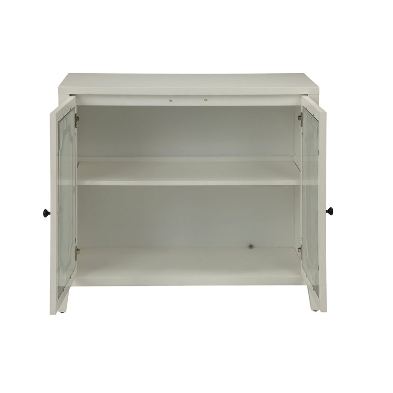 2-door Console Cabinet White - Rectangular Table With Shelf Glass Doors And Wooden Tapered Collar In Door Storage Foundation