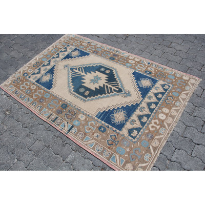 Tapis turc rétro en laine fabriqué à la main avec des motifs complexes et des couleurs vives