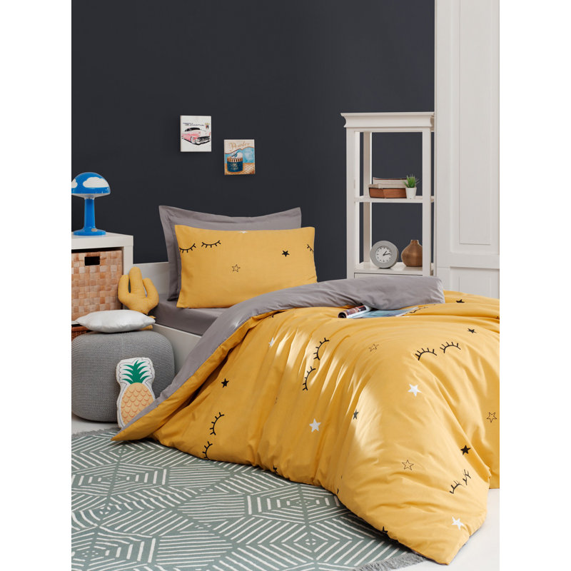 XXL Quilt Cover Set, Yellow, 61 x 87 Duvet Cover & 31.5 x 31.5 Pillowcase | 65% Cotton & 35% Polyester, 120 Thread Count | Machine Washable, Button Closure | Perfect for Cozy Bedrooms & Stylish Decor