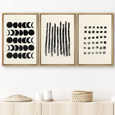 "Signature", reproduction d'art sur toile encadrée demi-cercles et longues lignes noires, dessins de formes géométriques, art moderne, contemporain, noir et blanc, pour salon, chambre à coucher, bureau - 16 po x 24 po x 3 po