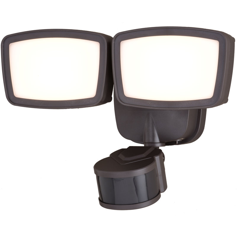 2 - Head LED Hardwired Dusk to Dawn Outdoor Security Flood Light with Motion Sensor and Timer, Brown