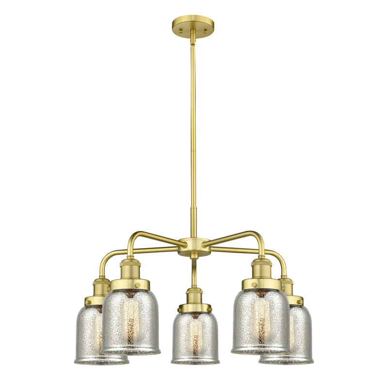 Bejtullah 5 - Light Glass Dimmable Chandelier, Silver Plated Mercury, Satin Gold