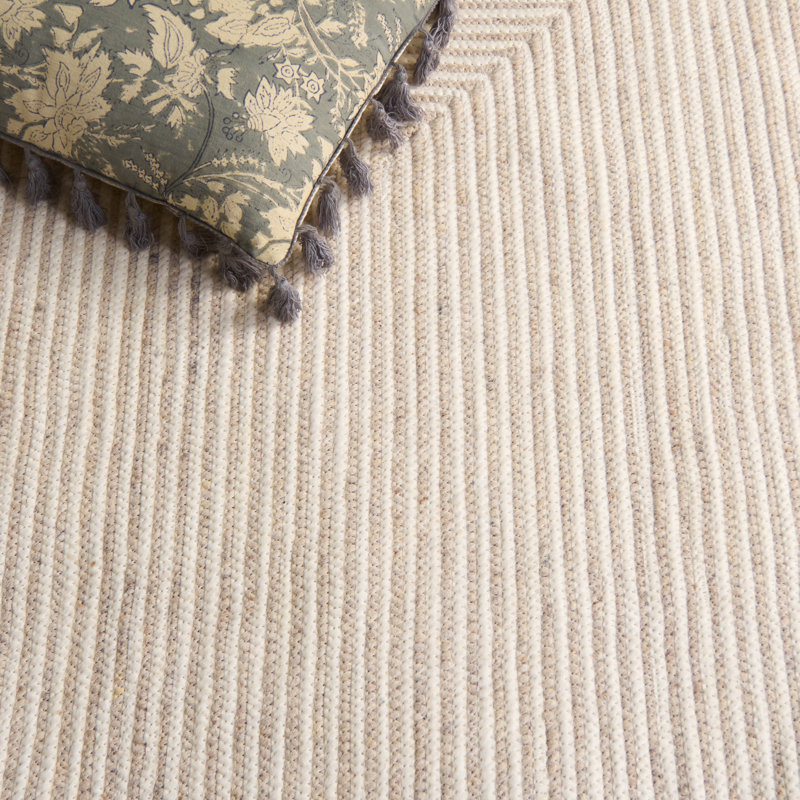 Tapis beige / ivoire en laine / coton tissé à la main Aria, Carré 7 pi
