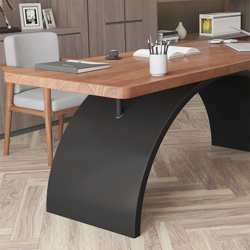Bureau rectangulaire en fer massif noyer clair, 29.53" H x 78.74" W x 31.5" D