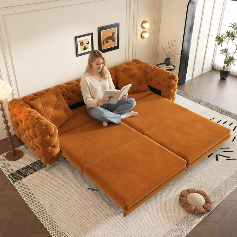 Canapé-lit convertible 3 en 1 de 248 cm (97,7 po), profondeur d'assise de 72 cm (28,4 po), canapé-lit gigogne moderne rembourré, canapé 4 places avec pouf amovible pour appartement, bureau, chambre