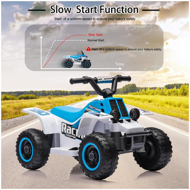 Blue and White 6V Kids Ride-On Electric ATV with LED Headlights