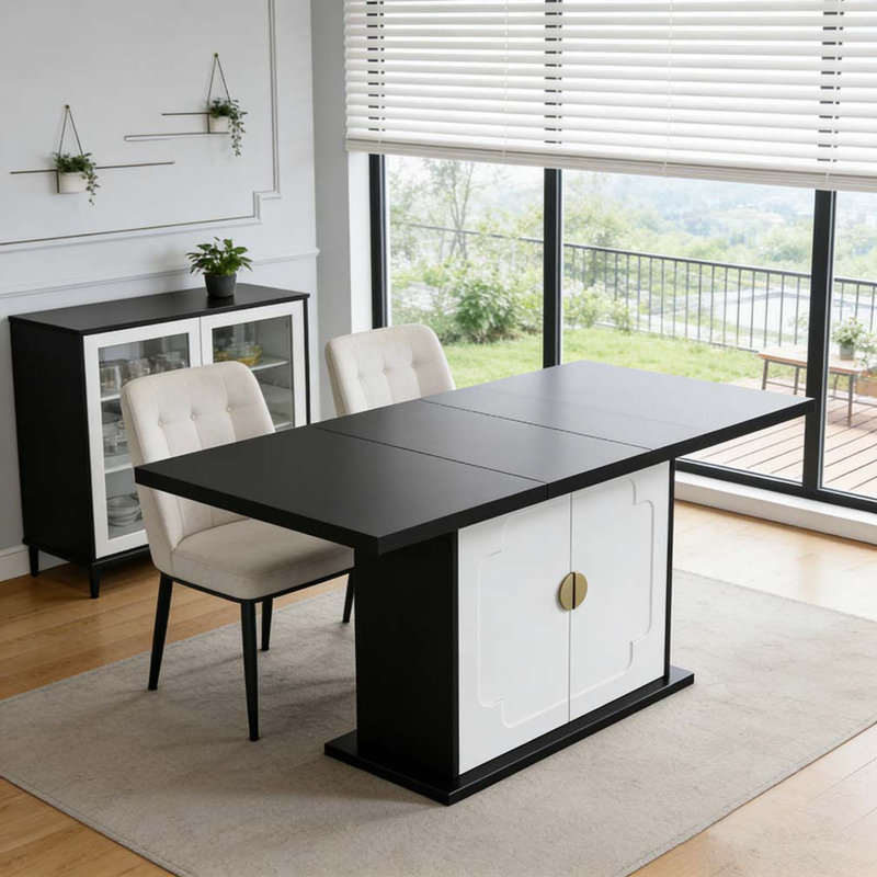 Table de salle à manger 63 ", Blanc et noir