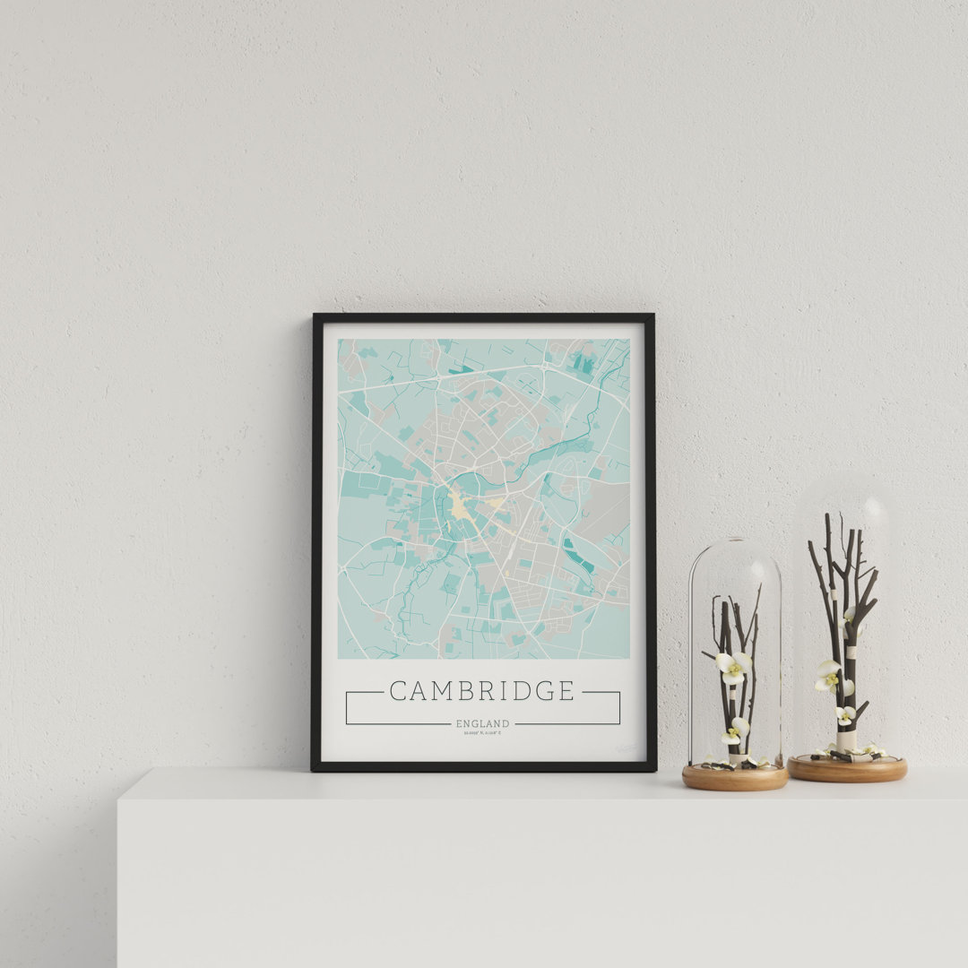 City Location Ordnance Map Blue Cambridge by Vouvart - Picture Frame Graphic Art